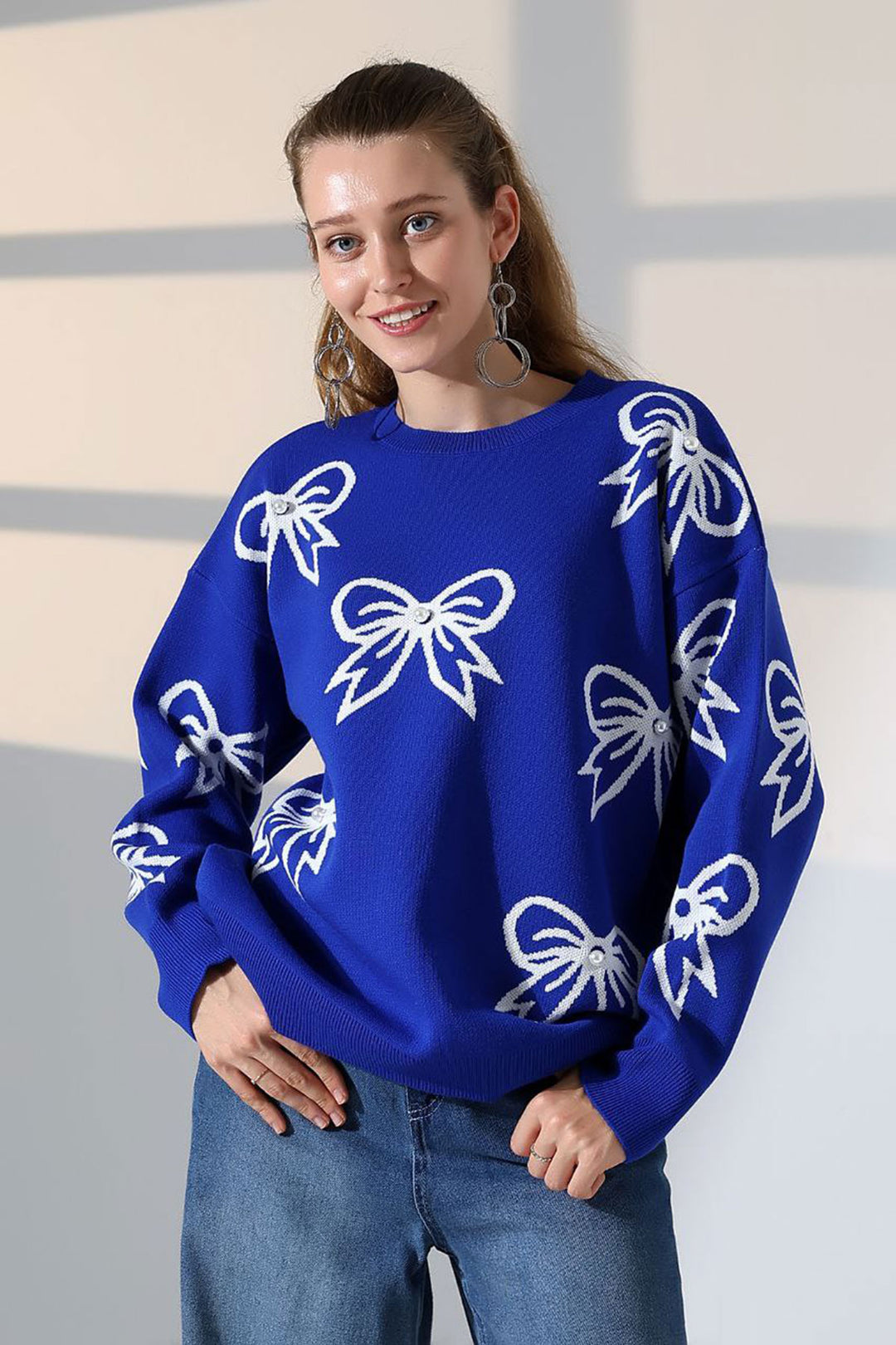Saks Bow Patterned Sweater BCES-252045 - Argenteuil