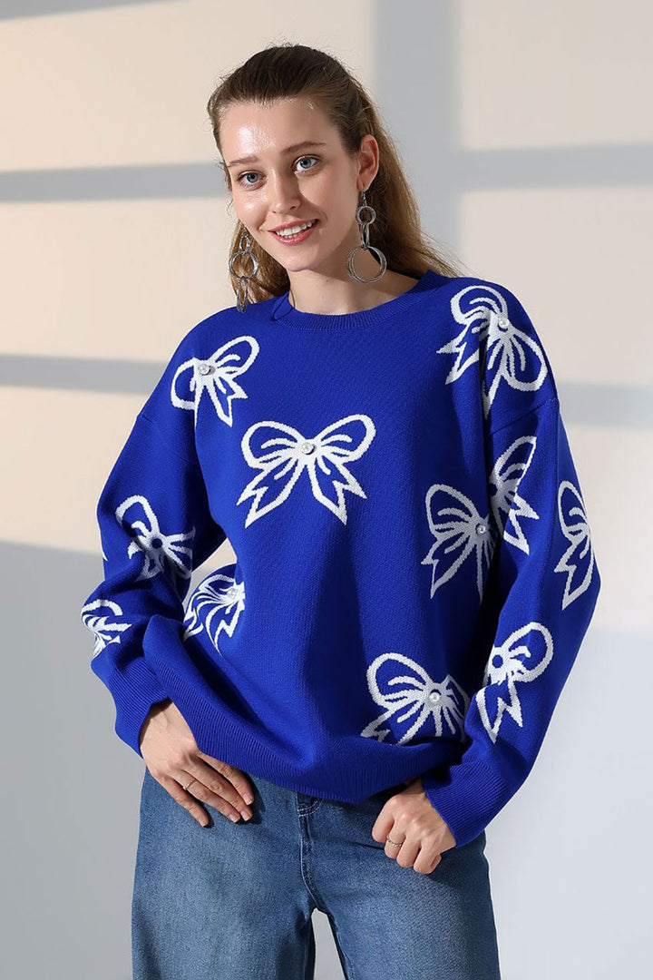 Saks Bow Patterned Sweater BCES-252045 - Argenteuil