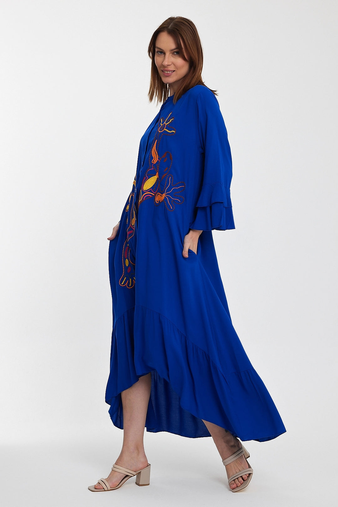 Maxi Boy Saks Master Collar Embroidered Long Length Woven Shirt Dress BCVL-248140 - Rimini
