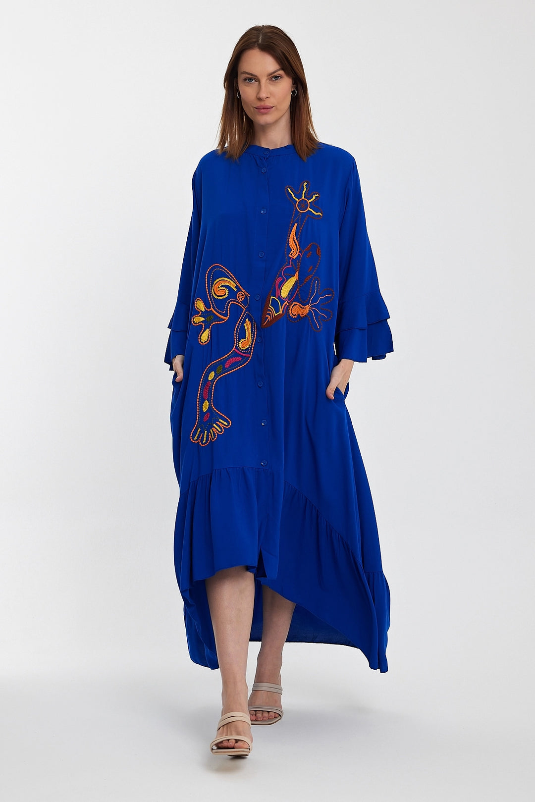 Maxi Boy Saks Master Collar Embroidered Long Length Woven Shirt Dress BCVL-248140 - Rimini
