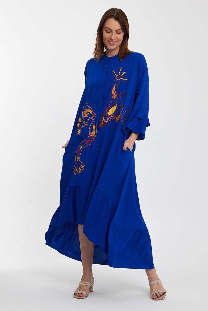 Maxi Boy Saks Master Collar Embroidered Long Length Woven Shirt Dress BCVL-248140 - Rimini