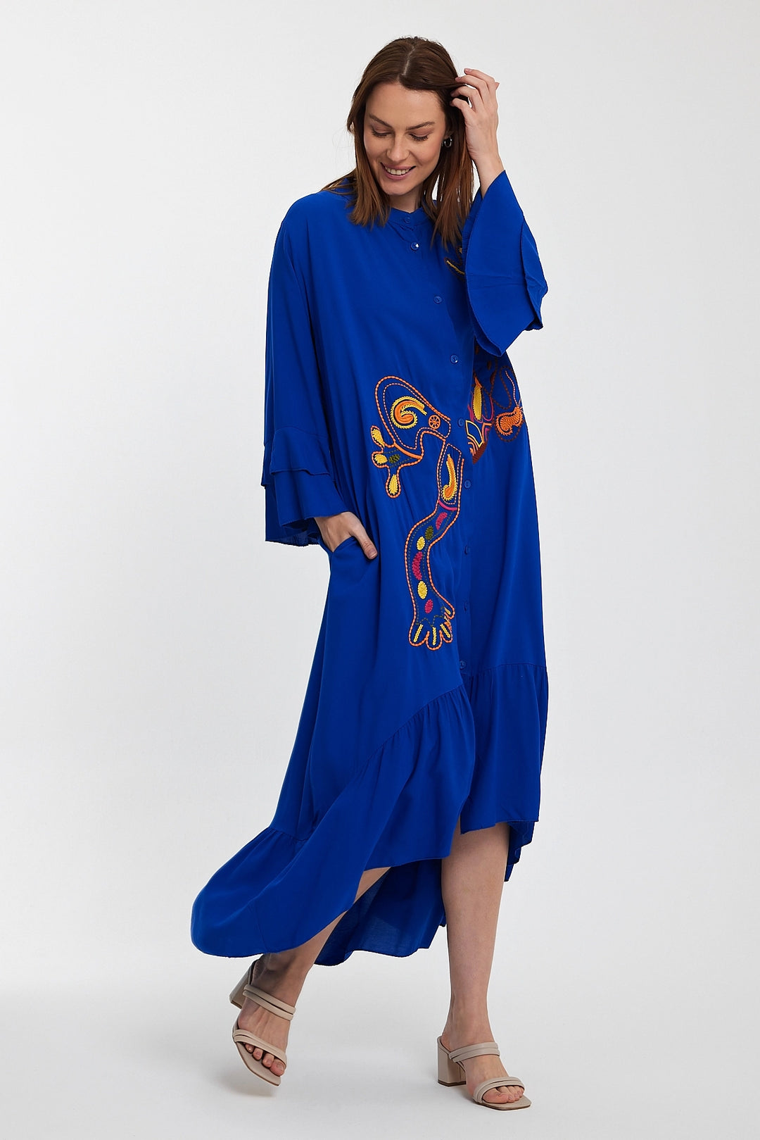 Maxi Boy Saks Master Collar Embroidered Long Length Woven Shirt Dress BCVL-248140 - Rimini