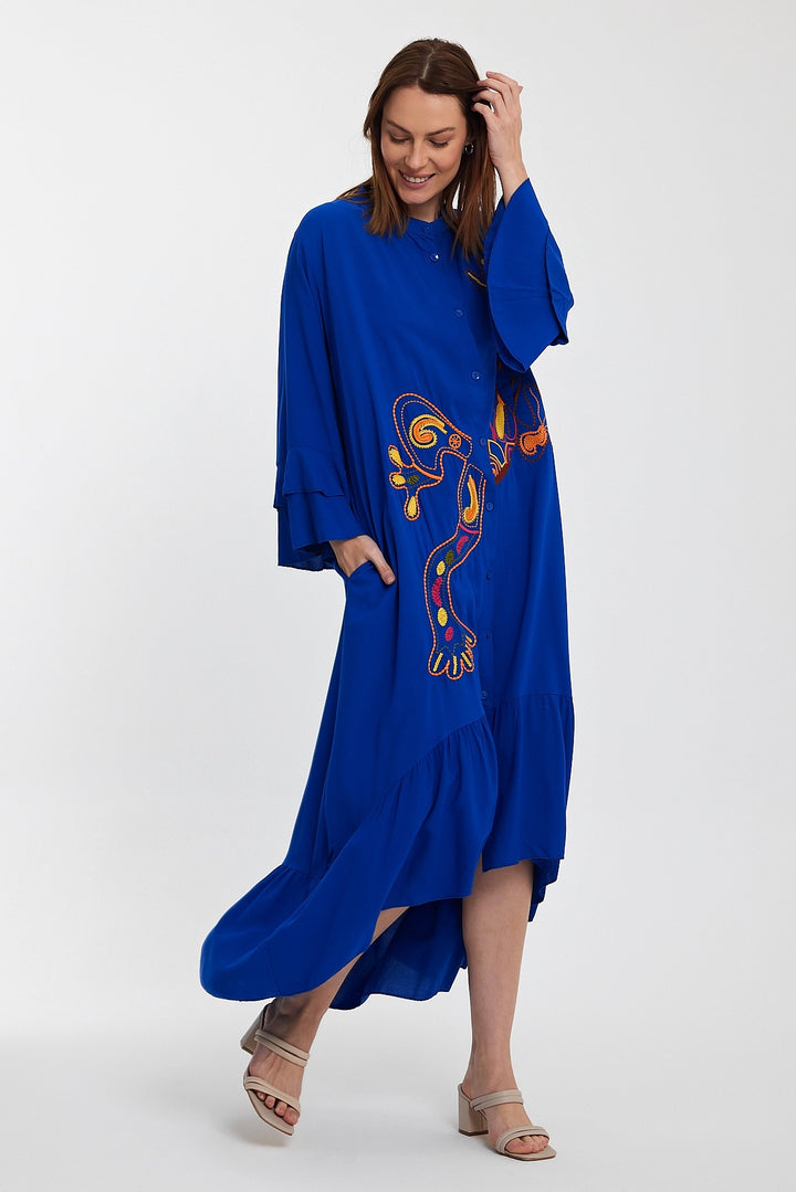 Maxi Boy Saks Master Collar Embroidered Long Length Woven Shirt Dress BCVL-248140 - Rimini