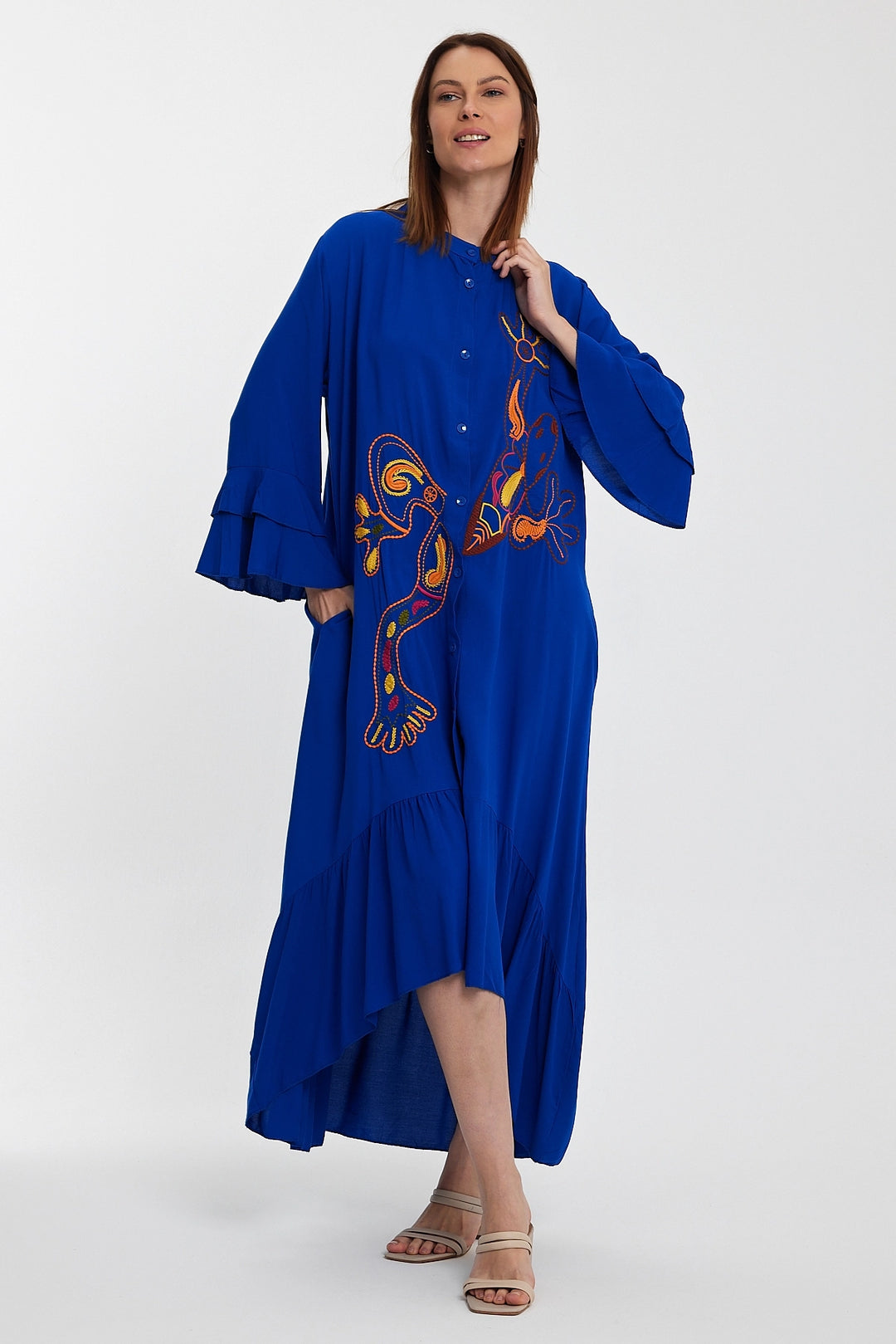 Maxi Boy Saks Master Collar Embroidered Long Length Woven Shirt Dress BCVL-248140 - Rimini
