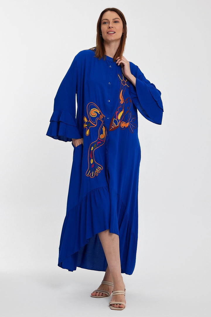 Maxi Boy Saks Master Collar Embroidered Long Length Woven Shirt Dress BCVL-248140 - Rimini