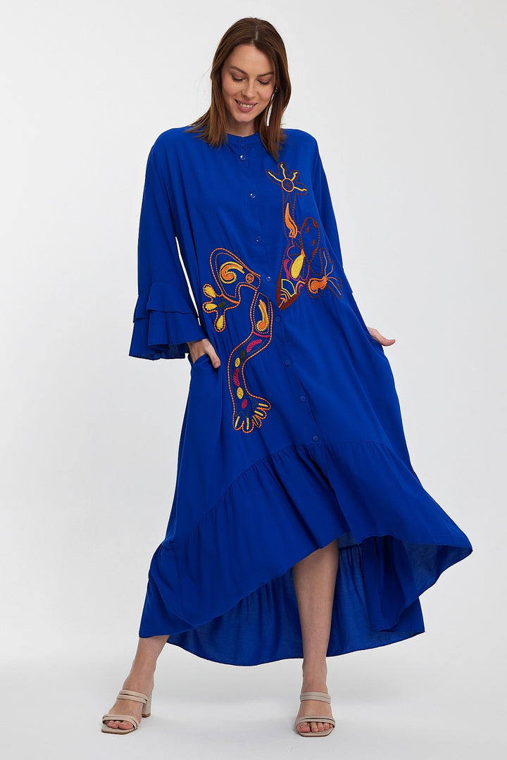 Maxi Boy Saks Master Collar Embroidered Long Length Woven Shirt Dress BCVL-248140 - Rimini