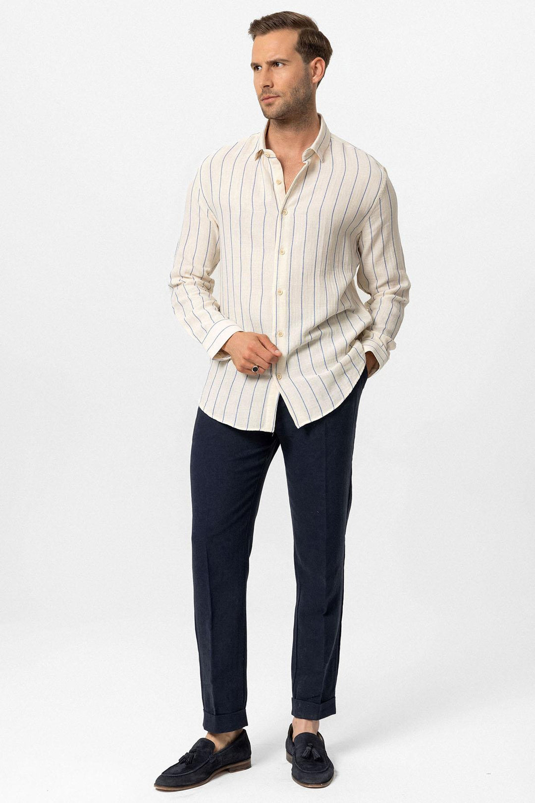 ANT Slim Fit Striped Men's Shirt - Leer