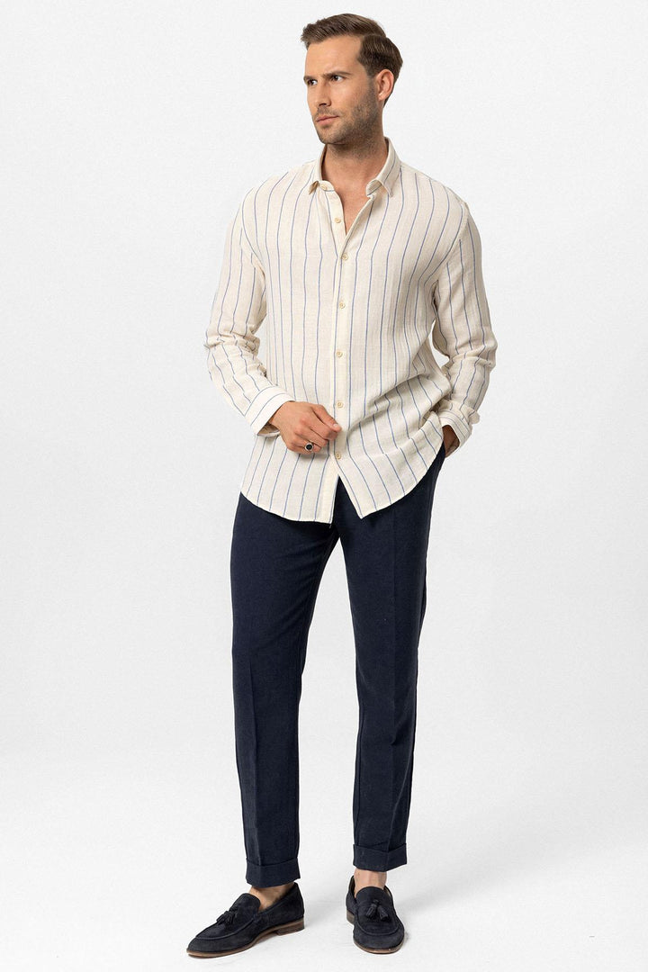 ANT Slim Fit Striped Men's Shirt - Leer