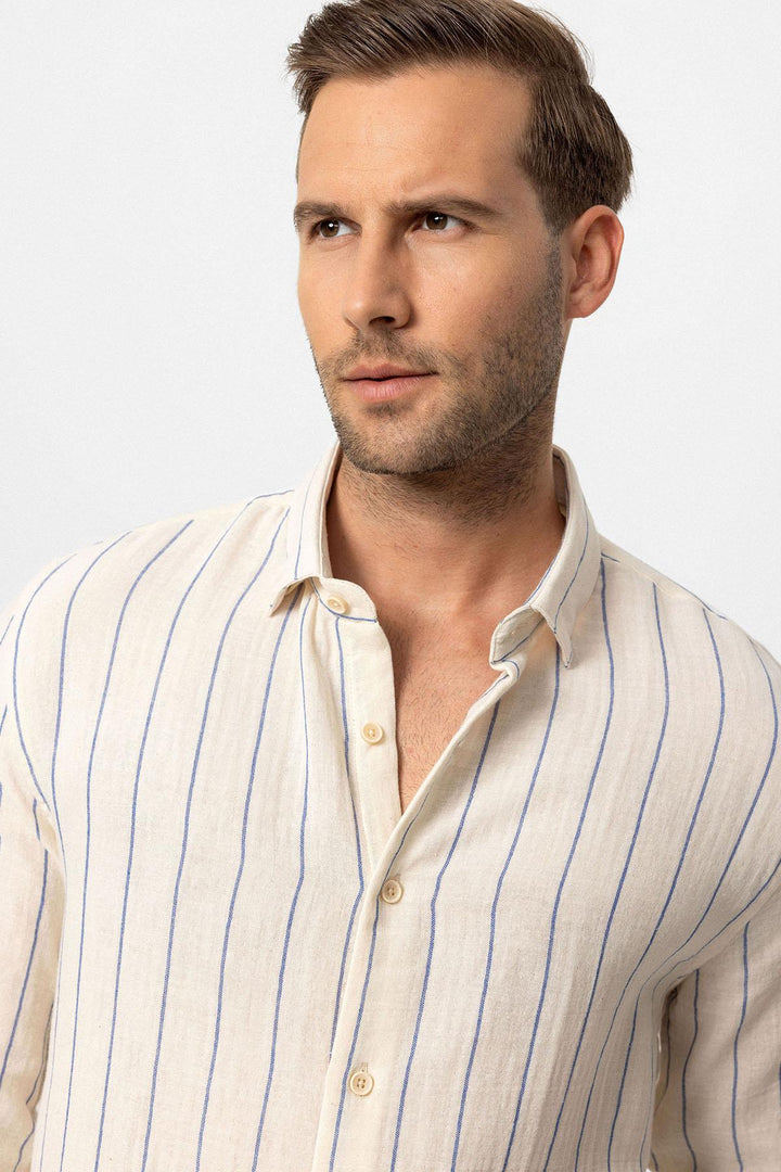 ANT Slim Fit Striped Men's Shirt - Leer