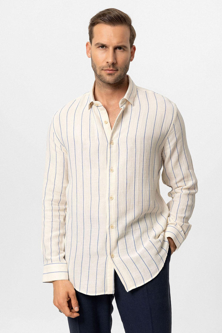 ANT Slim Fit Striped Men's Shirt - Leer