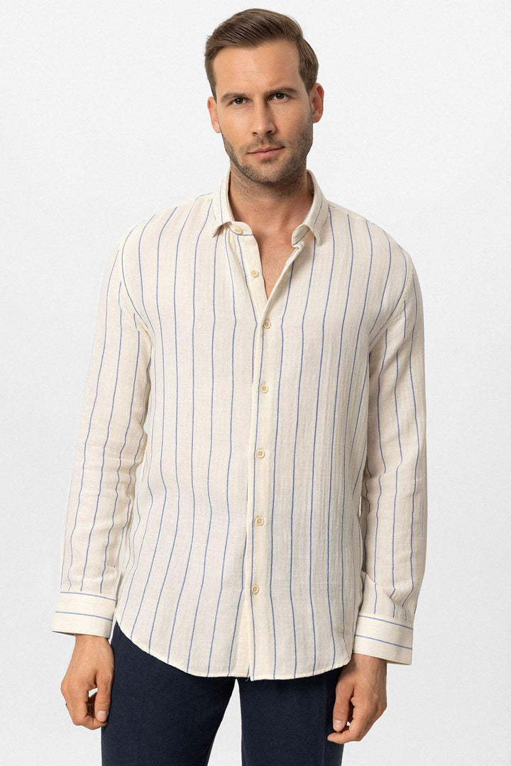 ANT Slim Fit Striped Men's Shirt - Leer