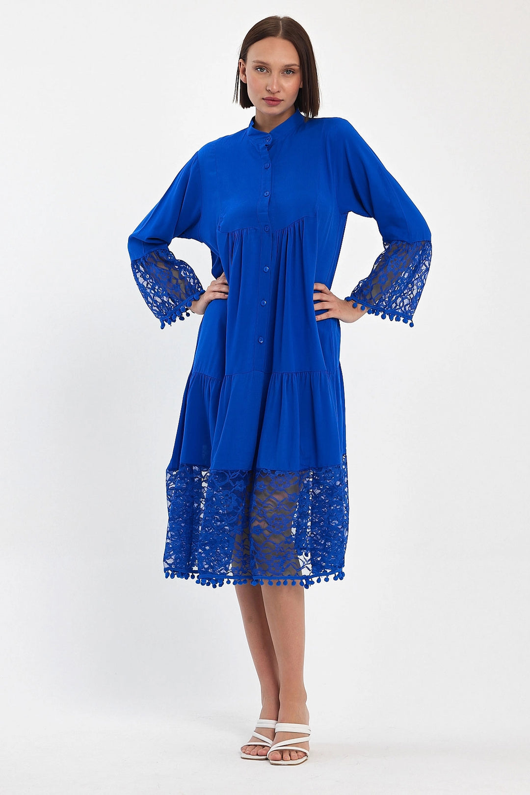 Maxi Boy Saks Tulle Detailed Long Woven Viscose Dress BCVL-25983 - Nocera Inferiore