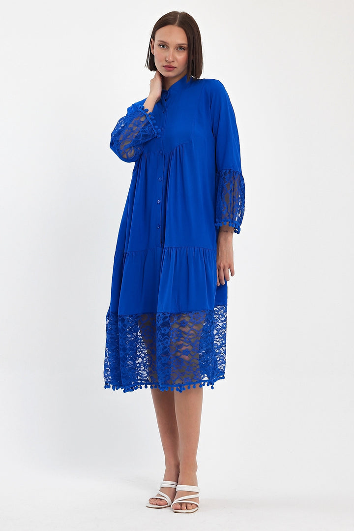 Maxi Boy Saks Tulle Detailed Long Woven Viscose Dress BCVL-25983 - Nocera Inferiore