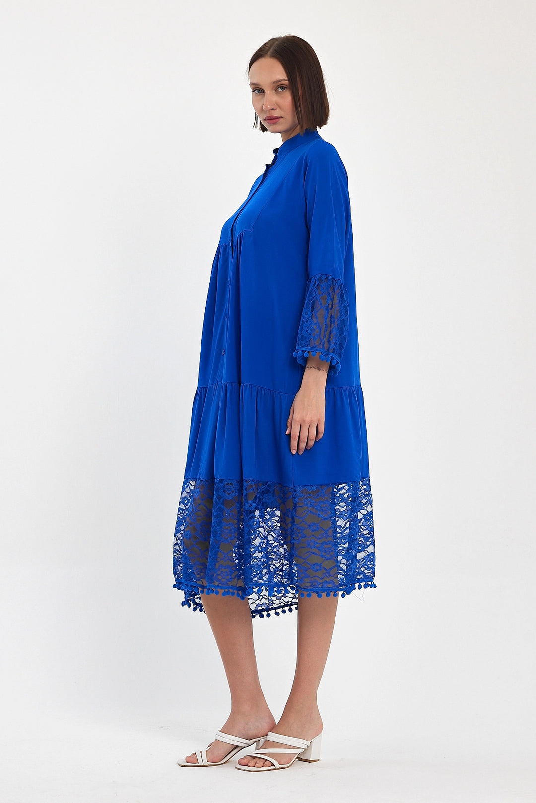 Maxi Boy Saks Tulle Detailed Long Woven Viscose Dress BCVL-25983 - Nocera Inferiore