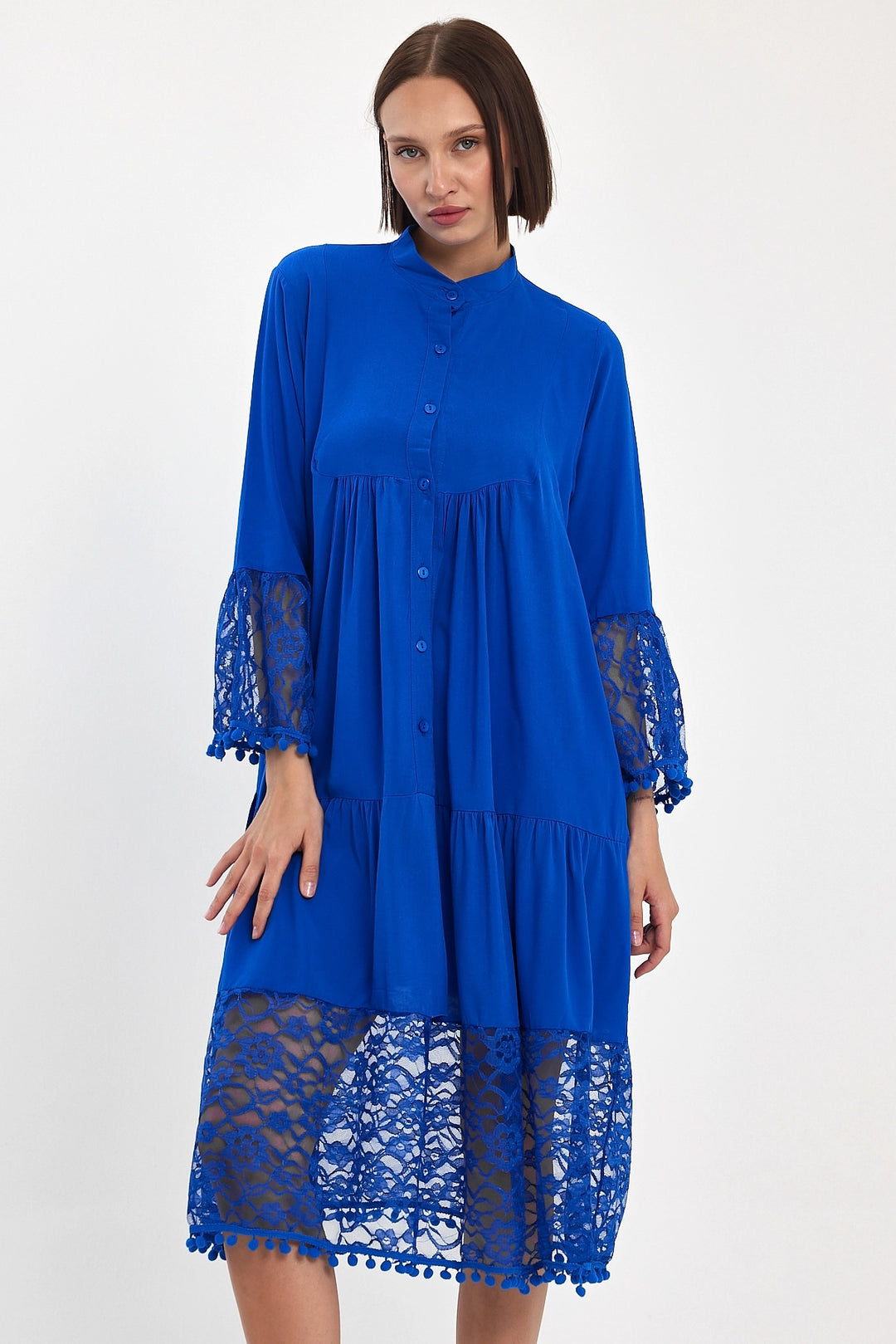 Maxi Boy Saks Tulle Detailed Long Woven Viscose Dress BCVL-25983 - Nocera Inferiore