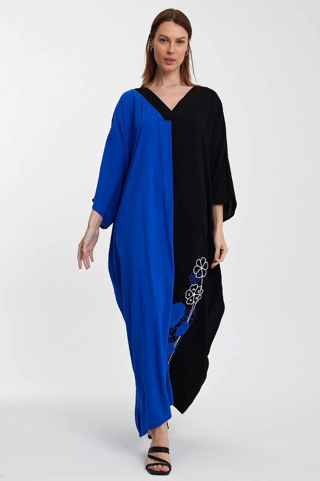 Maxi Boy Saks V Neck Embroidered Color Block Long Shirt Dress BCVL-24958 - Valle de Santiago