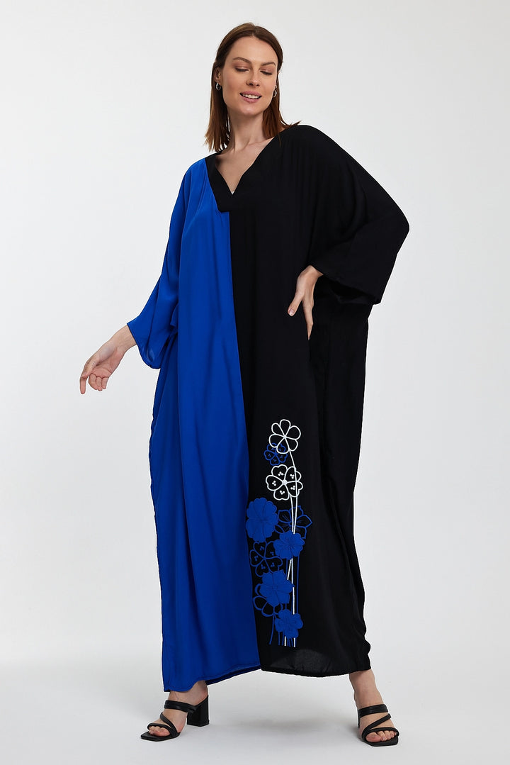 Maxi Boy Saks V Neck Embroidered Color Block Long Shirt Dress BCVL-24958 - Valle de Santiago