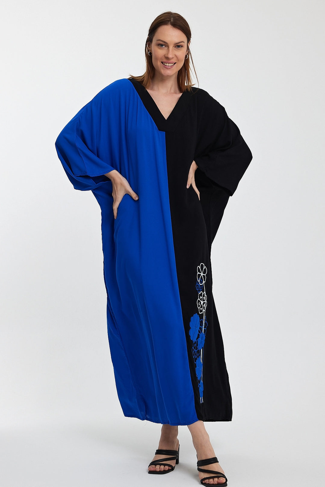 Maxi Boy Saks V Neck Embroidered Color Block Long Shirt Dress BCVL-24958 - Valle de Santiago