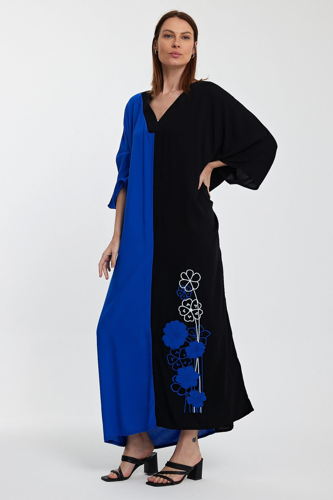 Maxi Boy Saks V Neck Embroidered Color Block Long Shirt Dress BCVL-24958 - Valle de Santiago