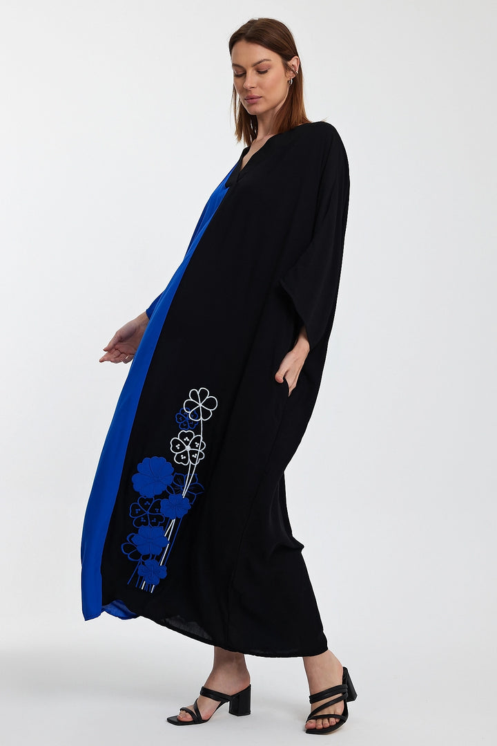 Maxi Boy Saks V Neck Embroidered Color Block Long Shirt Dress BCVL-24958 - Valle de Santiago