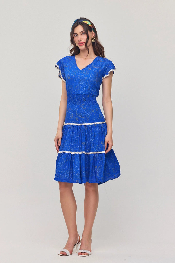 Saks V Neck Ruffled Floral Patterned Summer Viscose Dress BCVL-25V054 - Swadlincote