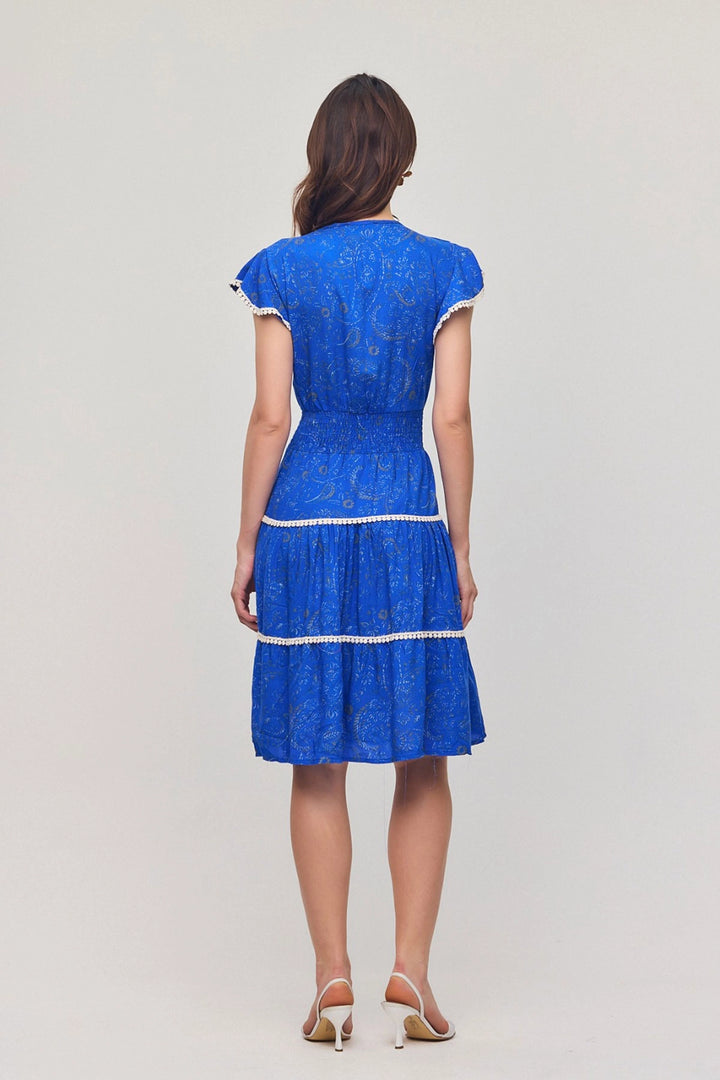 Saks V Neck Ruffled Floral Patterned Summer Viscose Dress BCVL-25V054 - Swadlincote