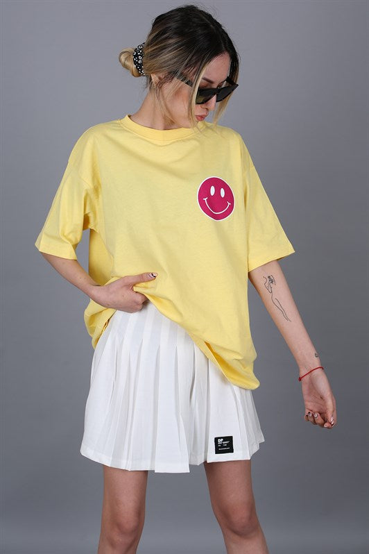 MDX Yellow Back Printed Oversized Round Neck Women's T-Shirt - Orange