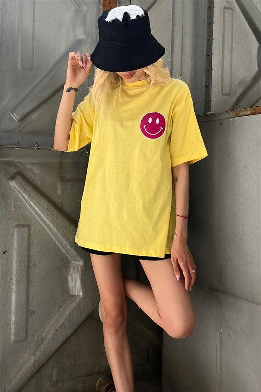 MDX Yellow Back Printed Oversized Round Neck Women's T-Shirt - Orange
