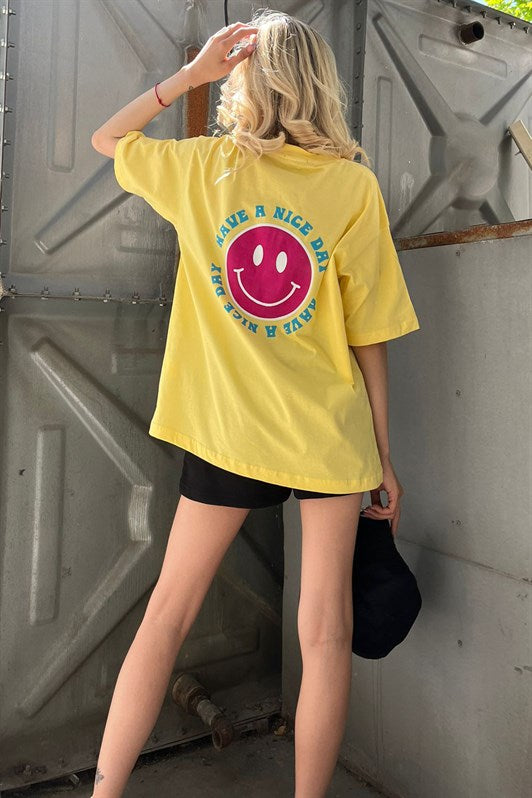 MDX Yellow Back Printed Oversized Round Neck Women's T-Shirt - Orange
