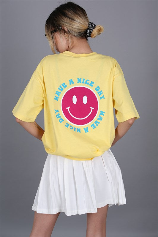 MDX Yellow Back Printed Oversized Round Neck Women's T-Shirt - Orange