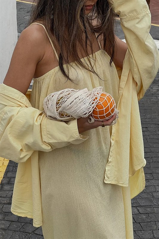 MDX Yellow Strappy Long Loose Ruffled Dress MG1720 - Tienen