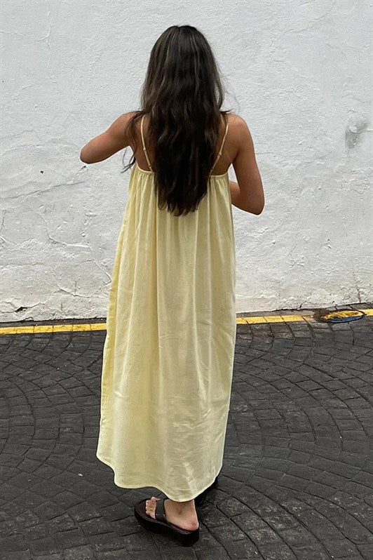 MDX Yellow Strappy Long Loose Ruffled Dress MG1720 - Tienen