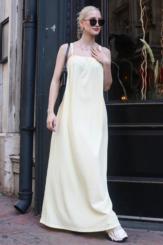 MDX Yellow Strappy Long Loose Ruffled Dress MG1720 - Tienen
