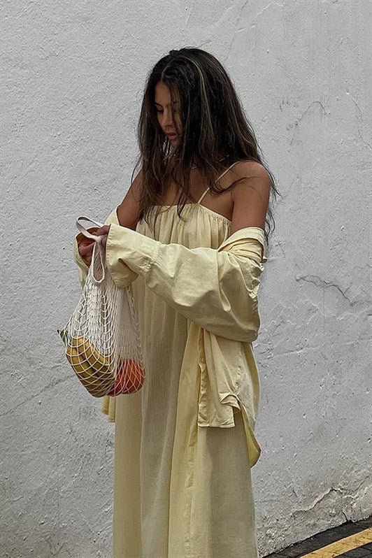 MDX Yellow Strappy Long Loose Ruffled Dress MG1720 - Tienen