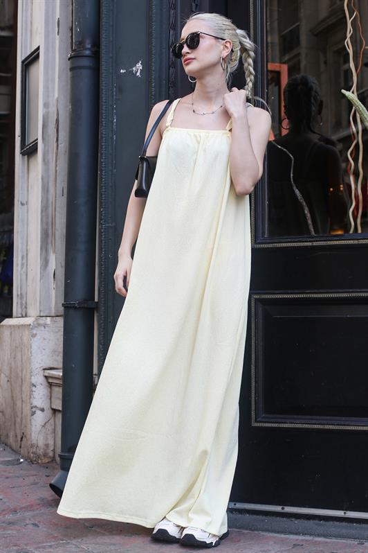 MDX Yellow Strappy Long Loose Ruffled Dress MG1720 - Tienen