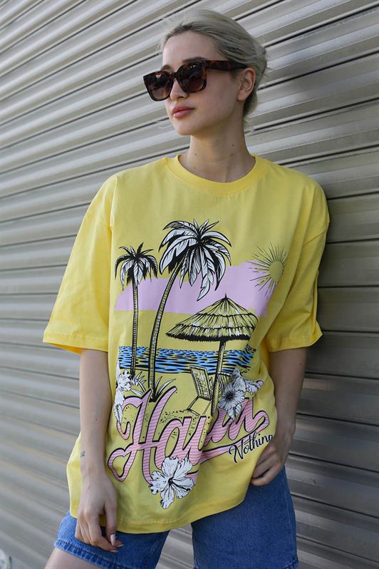 MDX Yellow Printed Bicycle Collar Women's T-Shirt MG1765 - Timişoara