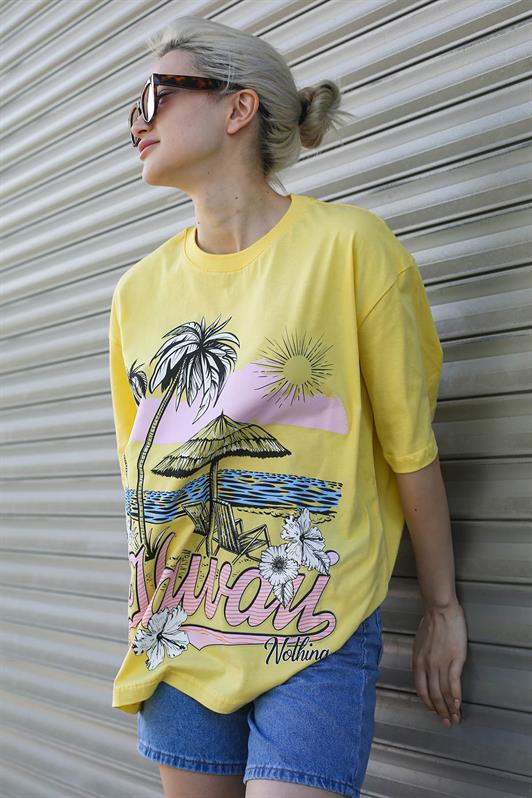 MDX Yellow Printed Bicycle Collar Women's T-Shirt MG1765 - Timişoara