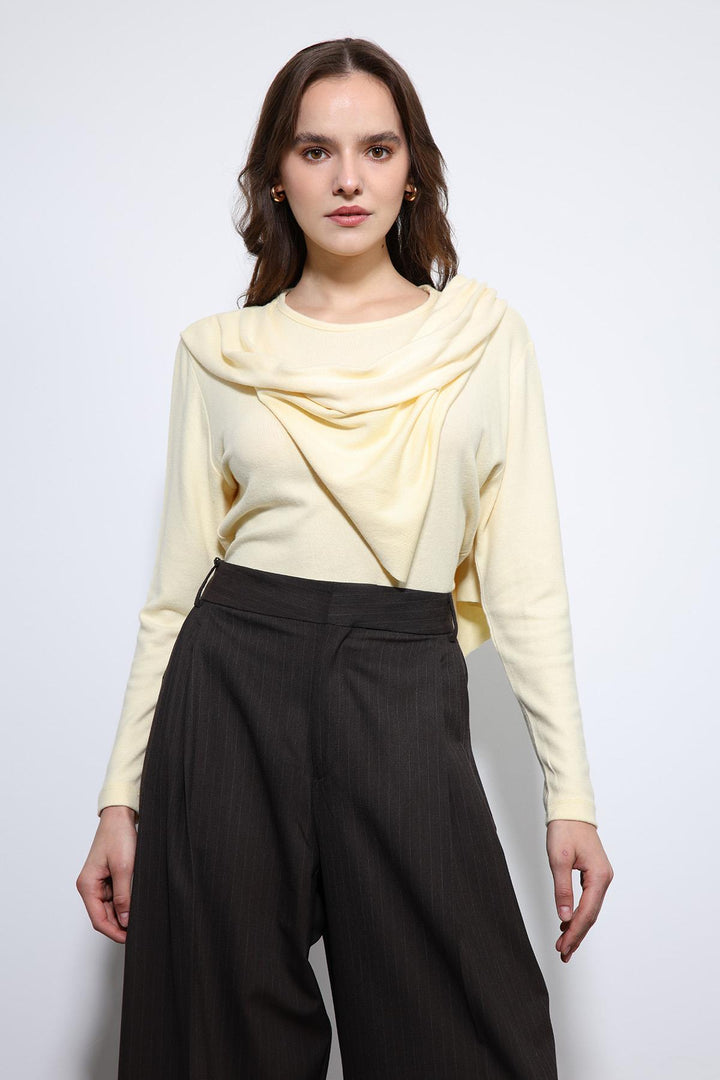 ANT Antioch Yellow Draped Shawl Detailed Top - Pearland