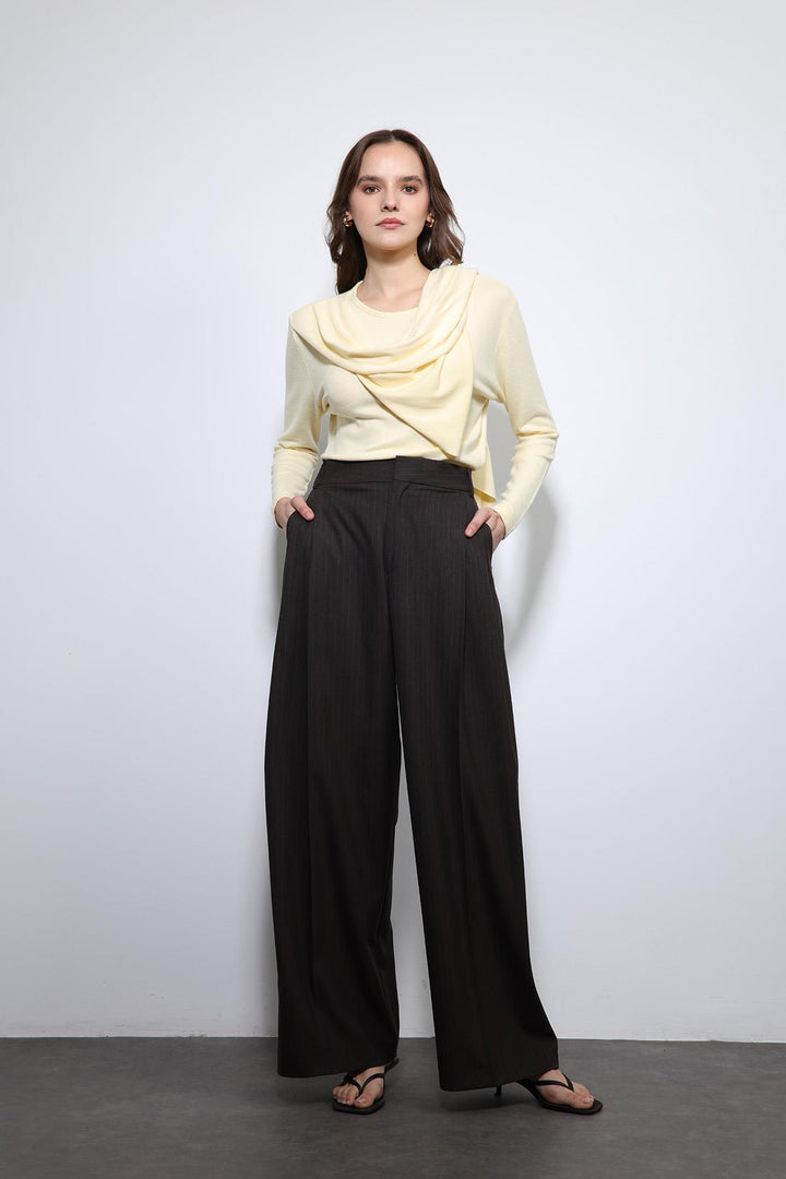 ANT Antioch Yellow Draped Shawl Detailed Top - Pearland