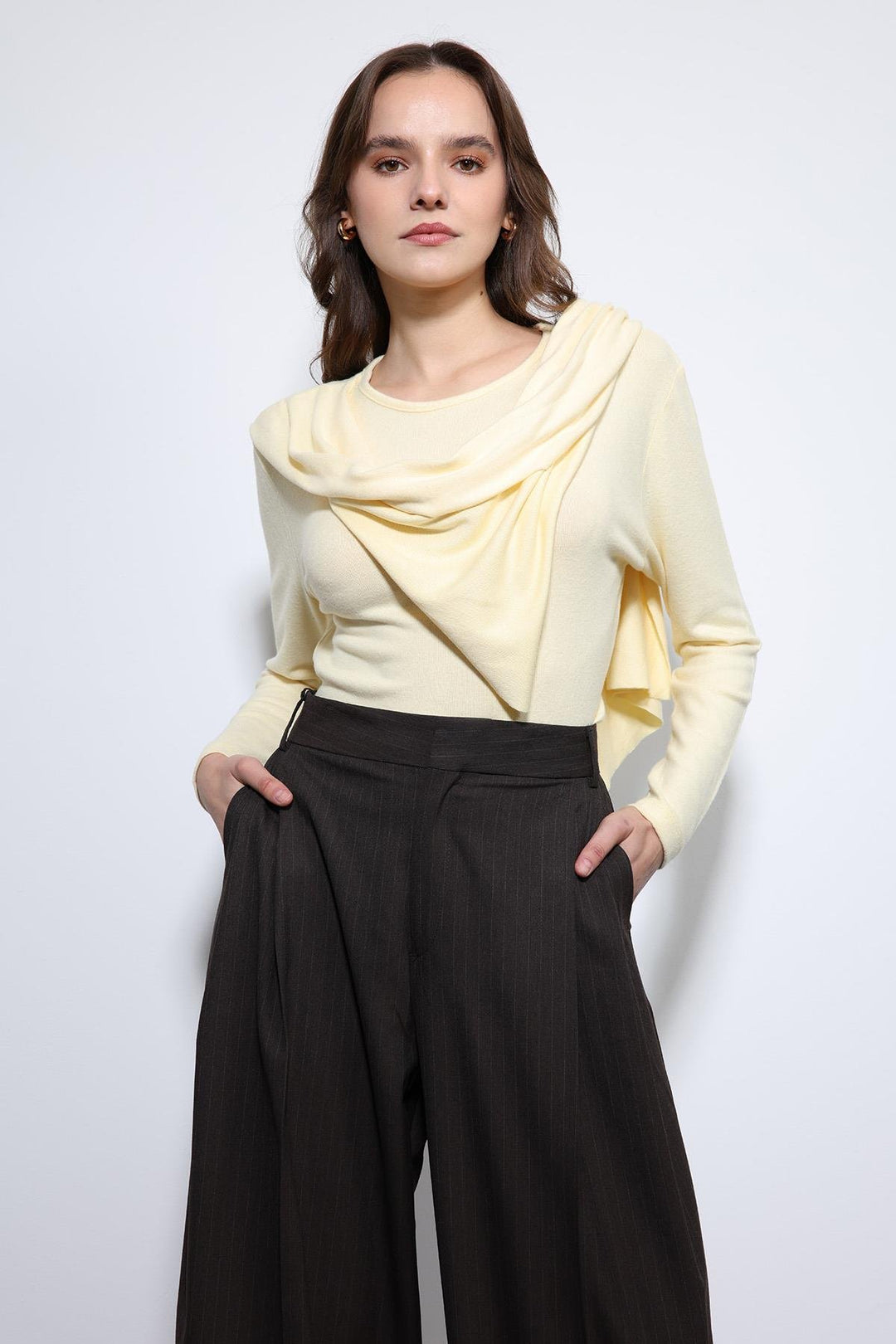 ANT Antioch Yellow Draped Shawl Detailed Top - Pearland