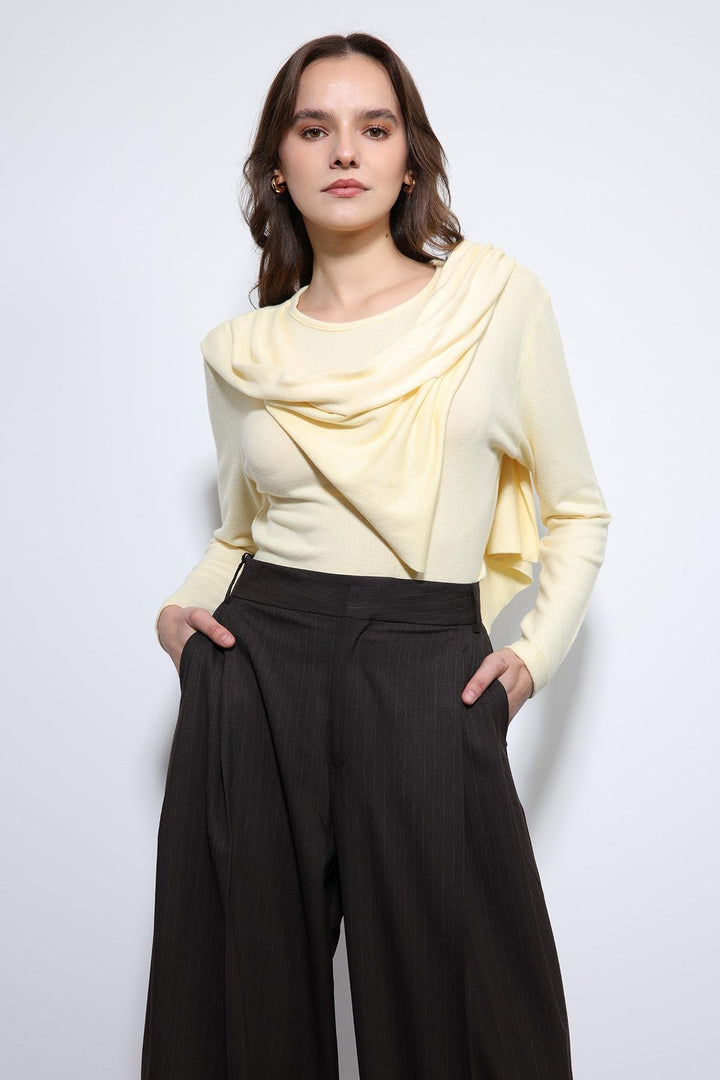 ANT Antioch Yellow Draped Shawl Detailed Top - Pearland