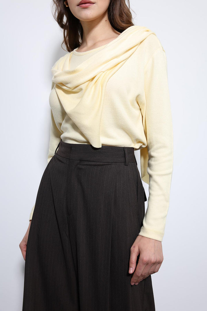 ANT Antioch Yellow Draped Shawl Detailed Top - Pearland