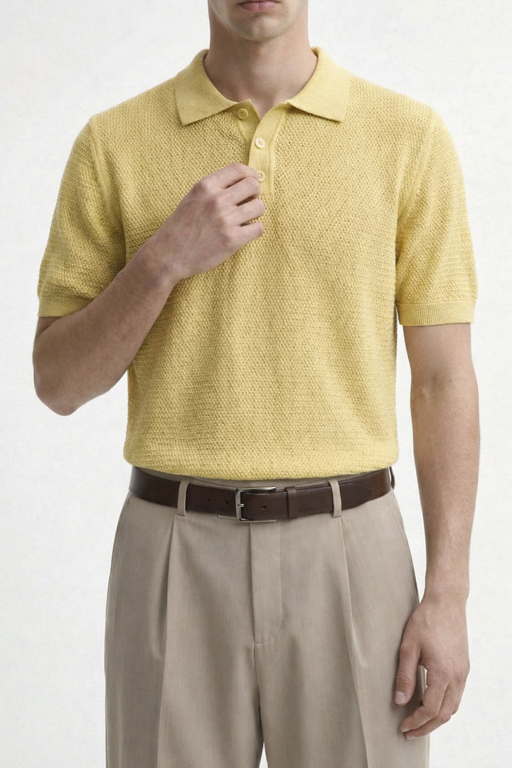 ANT Antioch Sarı Örgü Dokulu Polo Yaka Erkek T-Shirt - Ciudad Valles