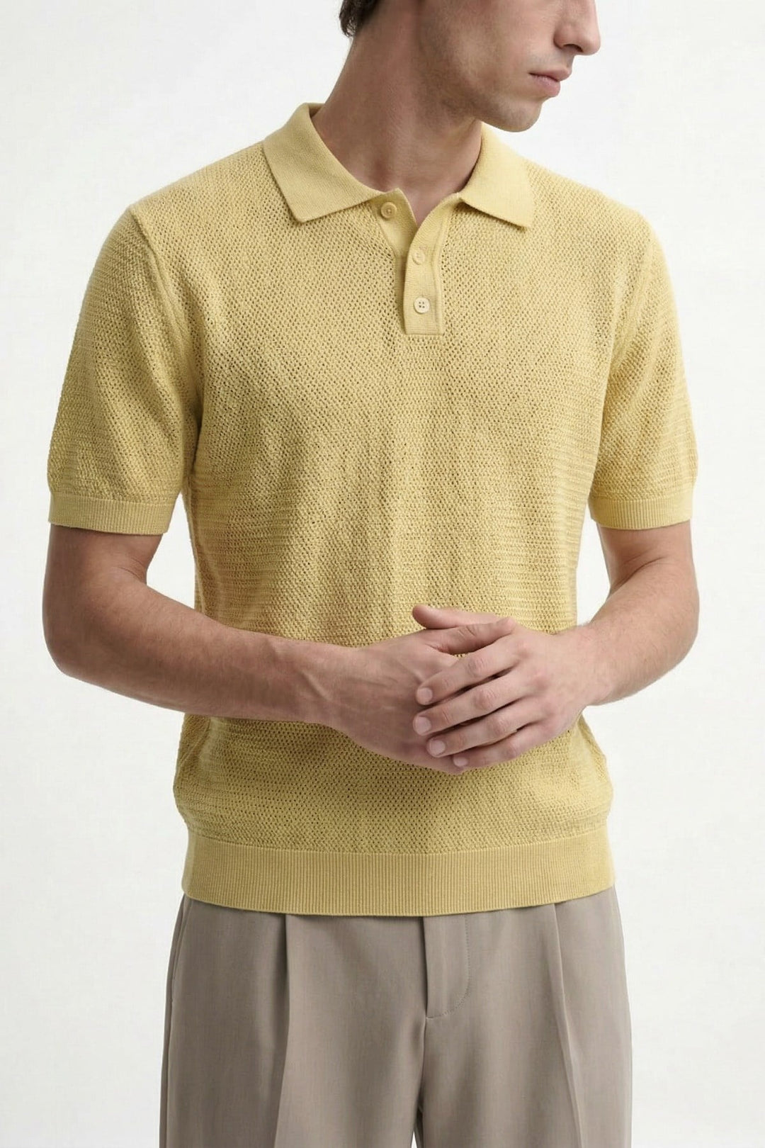 ANT Antioch Sarı Örgü Dokulu Polo Yaka Erkek T-Shirt - Ciudad Valles