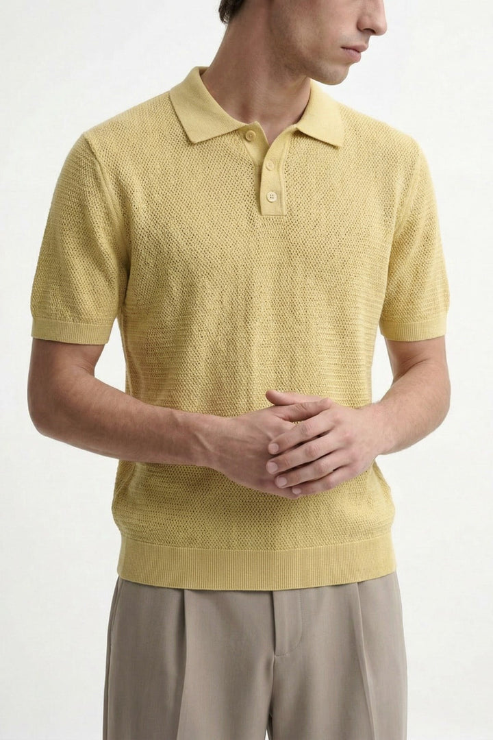 ANT Antioch Sarı Örgü Dokulu Polo Yaka Erkek T-Shirt - Ciudad Valles