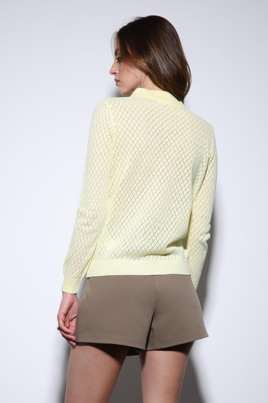 ANT Antioch Yellow Polo Neck Patterned Knit Women's Sweater - Huesca