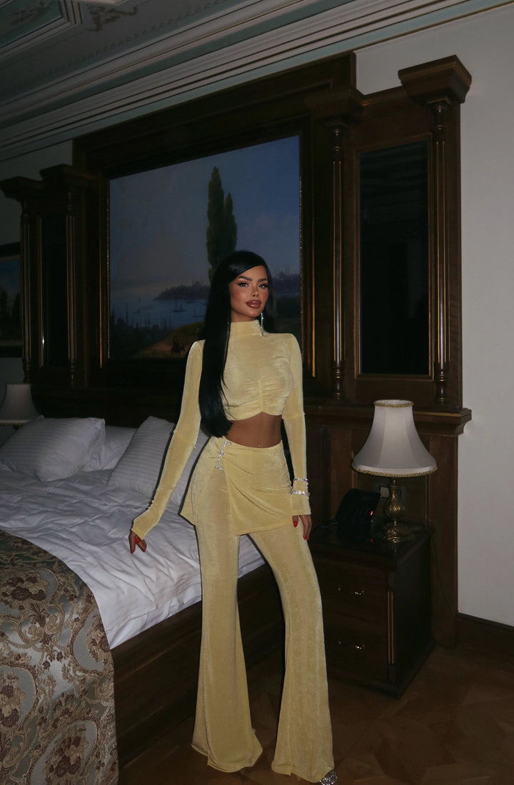EYY Women Yellow Slit Detail Suit with Pants - The Villages