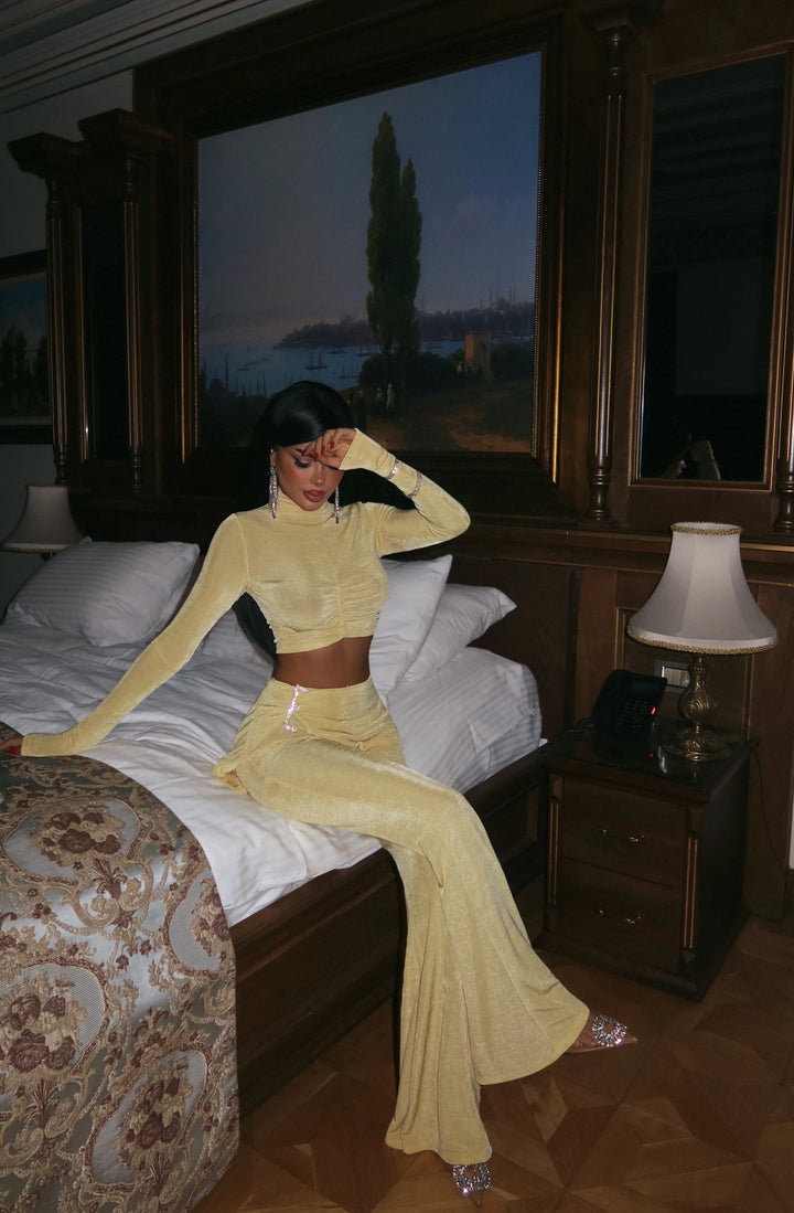 EYY Women Yellow Slit Detail Suit with Pants - The Villages
