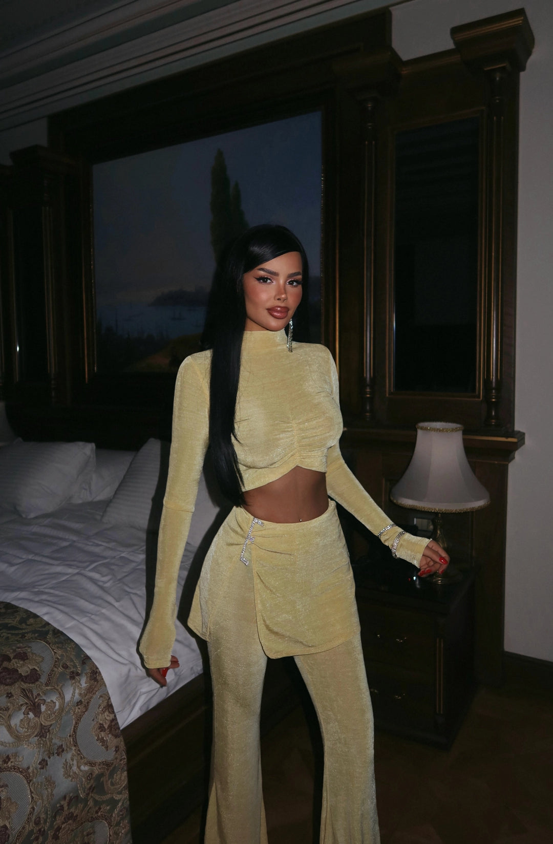EYY Women Yellow Slit Detail Suit with Pants - The Villages
