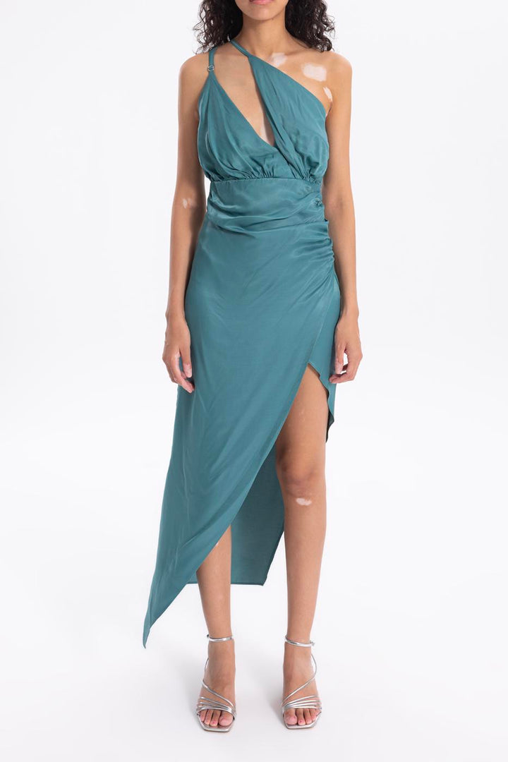 BSL Women Satin Asymmetrical Midi Dress - Caltagirone
